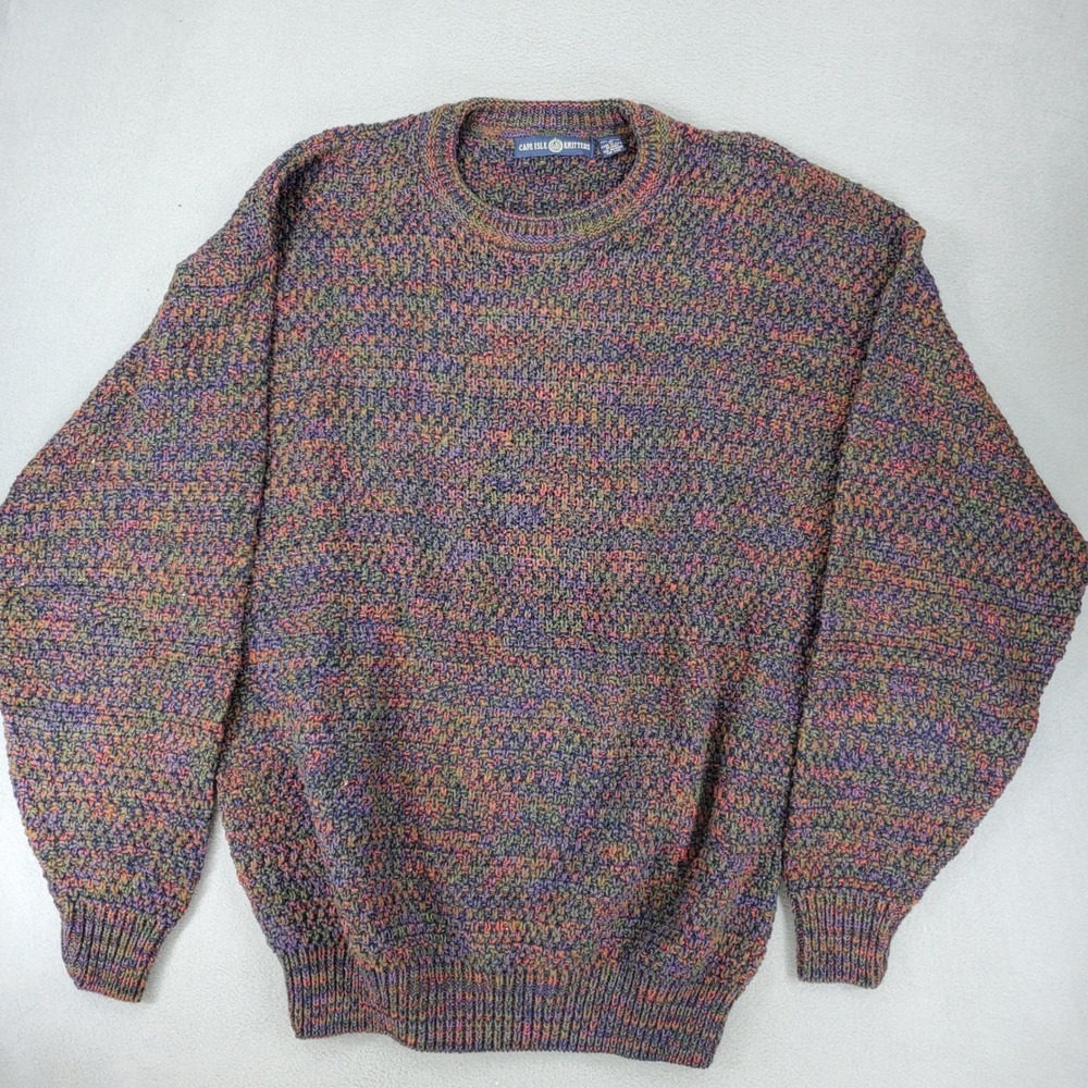 Cape Isle Knitters Sweater Men XL Multicolor Vintage 90s Textured Cotton USA